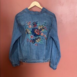 Embroidered, floral light denim jacket